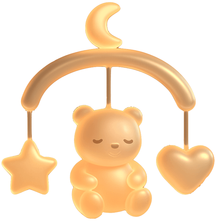 Glowing amber glass baby crib mobile illustration
