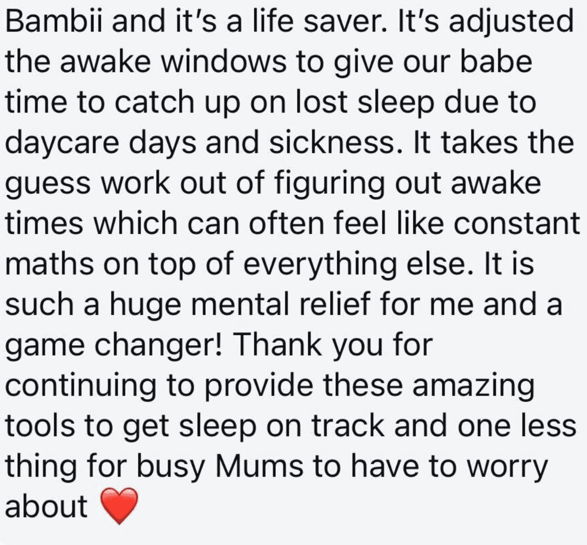 Instagram comment — Bambii has adjusted the awake windows. Such a huge mental relief for me and a game changer!