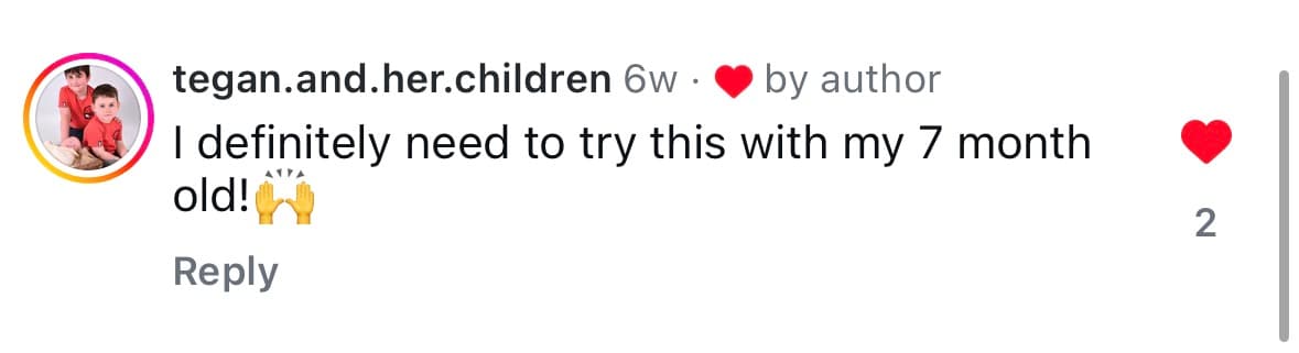 Instagram comment from @tegan.and.her.children — I definitely need to try this with my 7 month old!