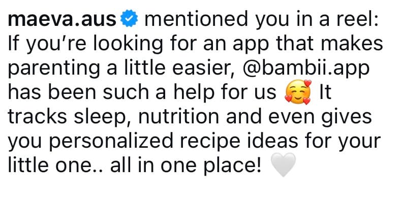 Instagram tag from @maeva.aus — If you're looking for an app that makes parenting a little easier, @bambii.app has been such a help for us