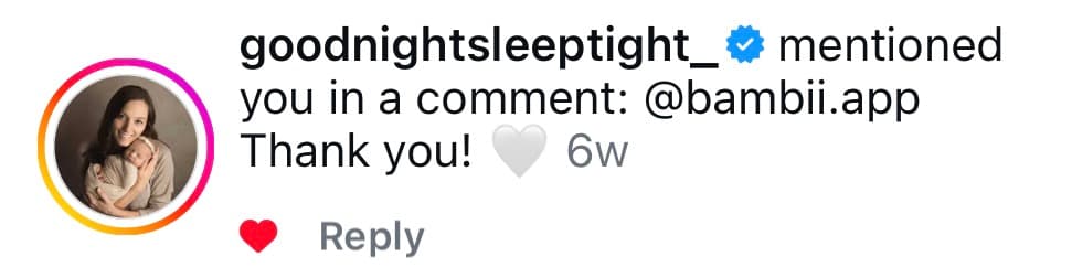 Instagram comment from @goodnightsleeptight_ — @bambii.app Thank you!